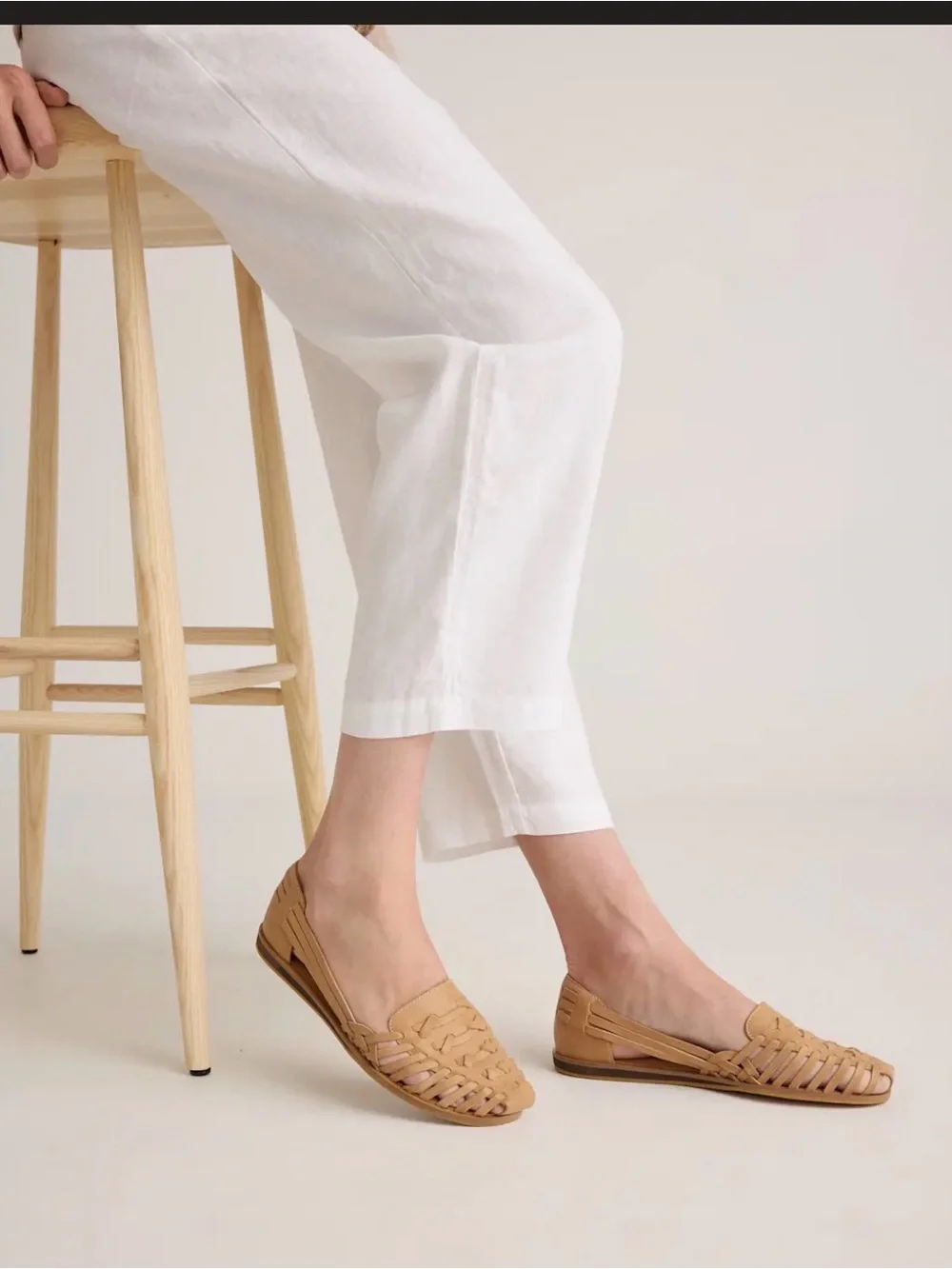 Quince 100% Leather Huarache Flat in Cashew